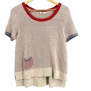 Moth Anthropologie Knit Sweater‎ Red White Short Sleeve Pocket Casual Size S